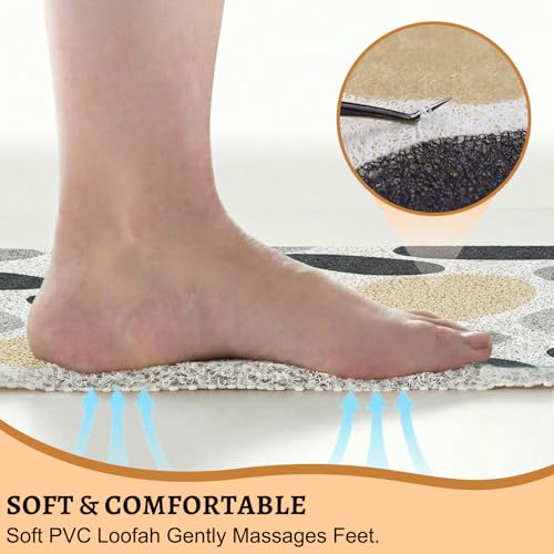 BLESWIN Anti Slip Shower Mat, 24 x 24 Inch Square Soft PVC Loofah Bath Mat for Inside Shower Stall, Soft Trimmable Shower Floor Mat Non Slip for Home, Hotel, Bathroom, Easy to Clean, Gray Stone by BLESWIN - Used condition - Image 5