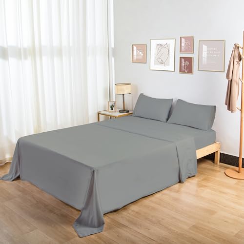 HBHLFZ Full Flat Sheet - Ultra Soft Polyester Top Sheet - Hotel Quality Bed Sheets - Comfortable Wrinkle-Free - Easy to Care for - 1 Full Flat Sheet Only(Full,Gray)