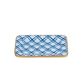 Jaye’s Studio Laney Decorative Soap Dish for Bathroom Countertop, Vanity, Sink, Dresser, Enamel Metal Jewelry Tray Gift, Catch All Bowl, Ring Dishes, Gold Trim, Rectangle Valet Tray (Preppy Blue)