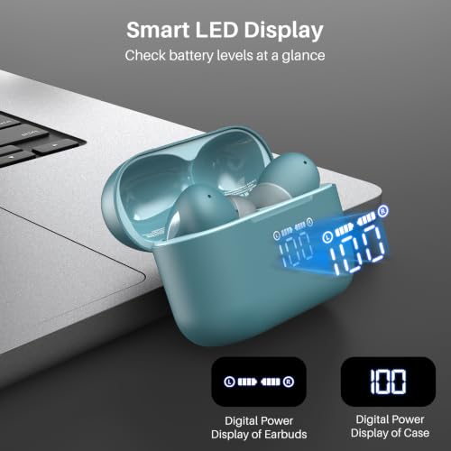 Image of TOZO T20 Wireless Earbuds, Bluetooth 5.3 Headphones with 97H Playtime, IPX8 Waterproof, Dual Mic ENC Call Noise Cancelling, Deep Bass Sound, LED Display, Wireless Charging Case