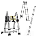 Pro Aluminum Telescoping Ladder 16.5 FT, Extension Ladder 2-in-1, Multi-Purpose Collapsible Ladders with Safety Spring Loaded Locking, A-Frame Lightweight Telescopic Compact Ladders for Easy Storage