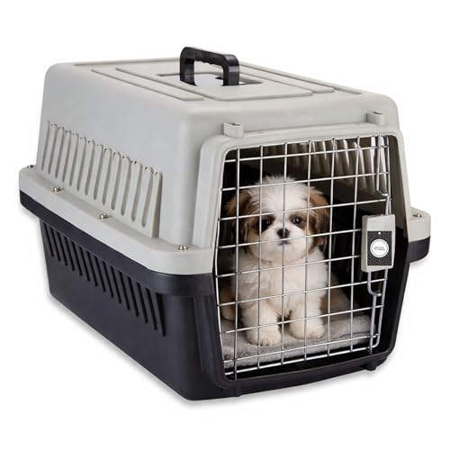 Image of Pet Carrier Fiber Cage (Small, Grey) (48 x 33 x 31 cm) for Cats, Kitten & Puppies I Portable 16 inch Travel Crate with Metal Door & Spring Lock | Ventilated Easy-Carry Handle Kennel House