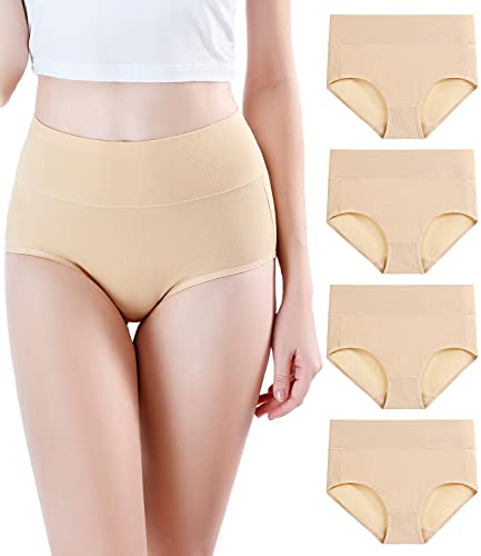wirarpa Women's Modal Underwear Soft High Waist Briefs Ladies Panties 4 Pack Beige XX-Large