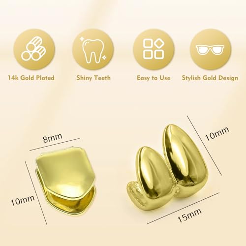 4PCS Gold Grills for Teeth Single Tooth Cap Gold Caps for Women and Men Hip Hop Grillz Dental Mouth Piece Fake Open Face Grills Kit Stylish Golds for Girls Painted Hip Hop Accessories2