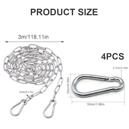 Editbar Edelstahl Kette Mit Karabiner Stahlkette,3m φ3mm Rundstahlkette,Kettenglieder Edelstahl Ketten,Metall Ketten Zum Aufhängen,Geeignet Für Hundeleinen,Hängesessel Und Schaukeln