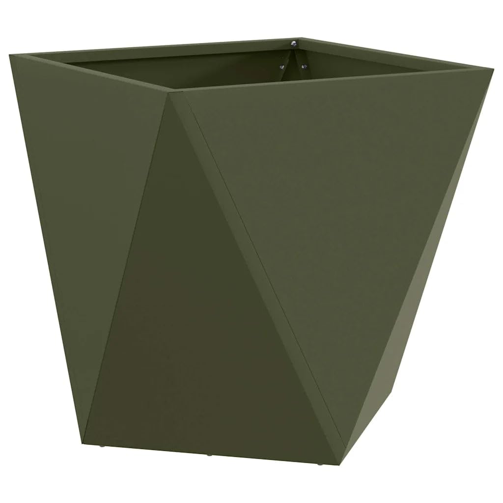 Helloshop26 Set di 2 fioriere moderne per esterni, 40 x 40 x 40 cm, stile pulito in acciaio, verde oliva 02_0053069