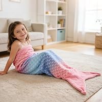 ABOHU Meerjungfrauen Schwanzdecke, weiche Flanelldecke, Meerjungfrauenflosse Mädchen, Plüsch Meerjungfrau Decke, 140×60cm tragbare Kuscheldecke für Kinder Geburtstag Weihnachten Geschenk