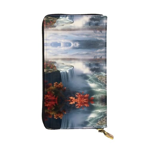 Leather Wallet 7.48 x 4.13 in - Stylish and Durable Wallet for Women with Multiple Compartments and Zipper Design Niagara Falls Pattern