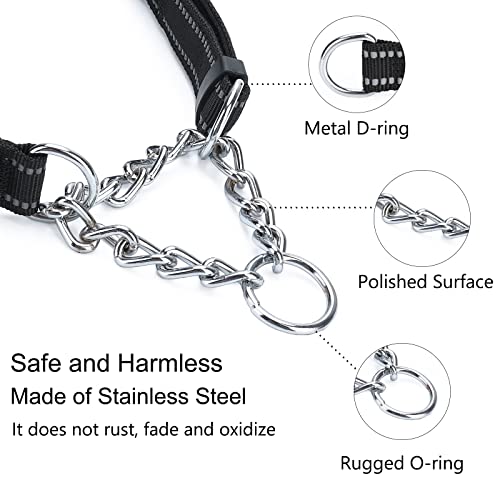 Jipimon Dog Collar Martingale With Alloy Buckle Reflective Stainless Steel Chain Safety Adjustable Dog Training Collar For Small Medium Large Dogs (Medium, Black) #TOP1