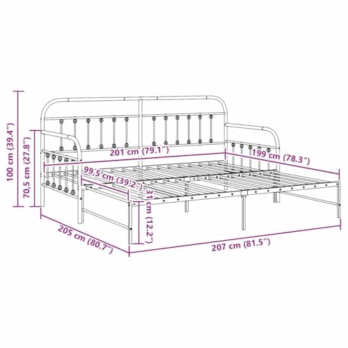 vidaXL Tagesbettrahmen Weiß 100 x 200 cm Pulverbeschichteter Stahl, Moderner rechteckiger Tagesbett-Rahmen, robuster metallischer Schlafplatz, platzsparendes Sofa für drinnen