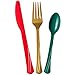 Christmas Plastic Silverware Set - 240 - Disposable Hard Holiday Flatware Red Green and Gold, 80 Forks 80 Spoons 80 Knifes, Great Cutlrey for Parties Holiday, Thanks giving Christmas New Year