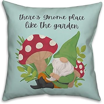 Gnome Garden Mushroom Blue Throw Pillow | Decorative Pillows for Living Room Couch Bed Sofa, Fluffy Soft Cushion | Blue, 18x18