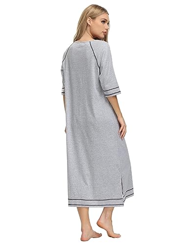 Image of Veseacky Women Robe Zipper Front House Coat 3 /4 Sleeve Nightgown Full Length Ladies Lounge Dress with Pockets S-XXL