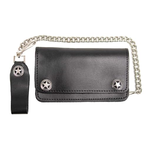 Milwaukee Leather MLW7824 Men's 6.25" Western Star Black Bi-Fold Leather Biker Wallet w/Anti-Theft Stainless Steel Chain - 6.25 Inch2