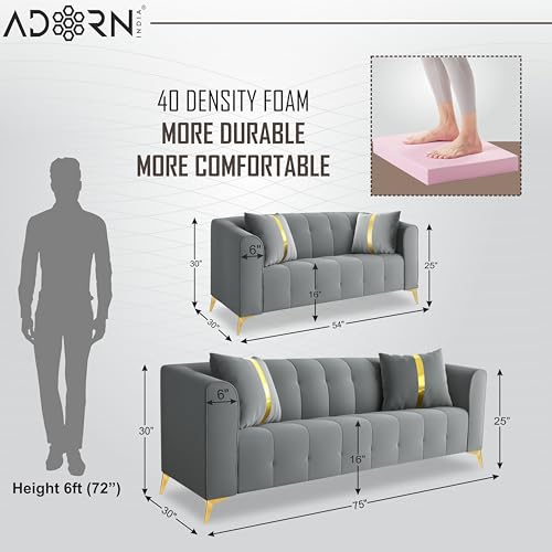 Image of Adorn India Premium Mystic - 3 Years Warranty - 3+2 Sofa Set Velvet Suede Fabric - Grey