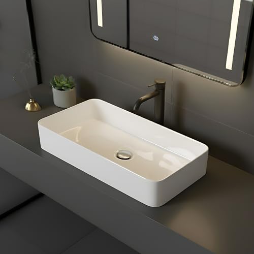 Image of WASSMIST Premium Wash Basin | Designer Ceramic Washbasin | Acid & Fade Resistant Table Top Bathroom Sink (24.61x15.35x4.33 Inch)
