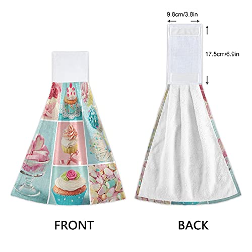 Cakes Marshmallow Rose Kitchen Hanging Towel 12 X 17 Inch Cupcakes Flowers Hand Tie Towels Set 2 Pcs Tea Bar Dish Cloths Dry Towel Soft Absorbent Durable For Bathroom Laundry Room Decor #TOP3