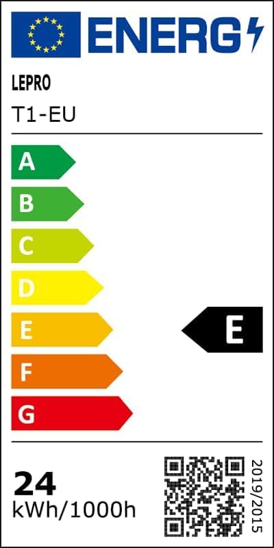 EU Energy Label for Lepro T1-EU Smart LED Ceiling Light, showing energy efficiency class E and 24 kWh/1000h consumption.