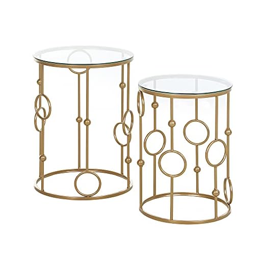 HOMCOM Round Coffee Tables Set of 2, Gold Nesting Side End Tables with Tempered Glass Top, Steel Frame for Living Room, Gold 13 HOMCOM Round Coffee Tables Set of 2, Gold Nesting Side End Tables with Tempered Glass Top, Steel Frame for Living Room, Gold