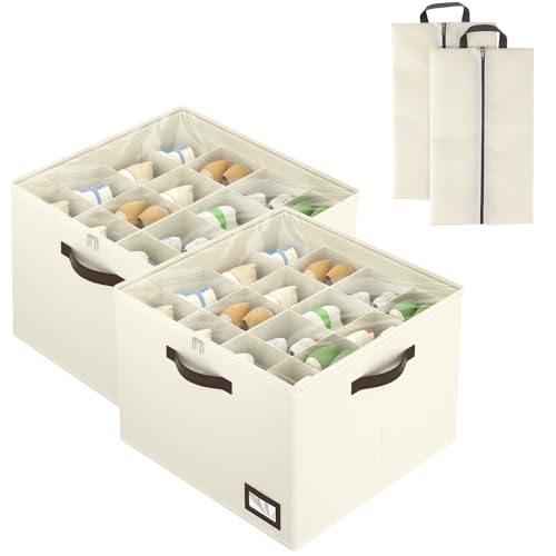 OIAHOMY 2 Pack Shoe Organizer for Closet, Large Foldable Shoe