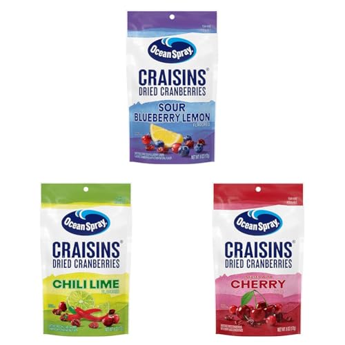 Image of Ocean Spray Craisins Sweetened Dried Cranberries, Flavor Pack (Sour Blueberry Lemon, Chili Lime, Cherry)