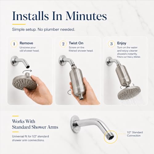 Image of All-Metal Shower Filter & Hard Water Softener for Bathroom | HardX Core Filtration Helps Reduce Hair Fall & Protect Skin | For Borewell, Municipal & Geyser Water (Universal Fit)