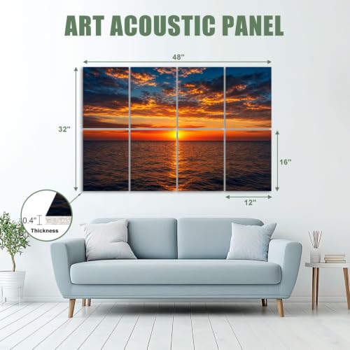 8 pack paneles acústicos con arte absorción sonora, diseño playa tropical atardecer, decorativo autoadhesivo 48"x32" miniatura 2