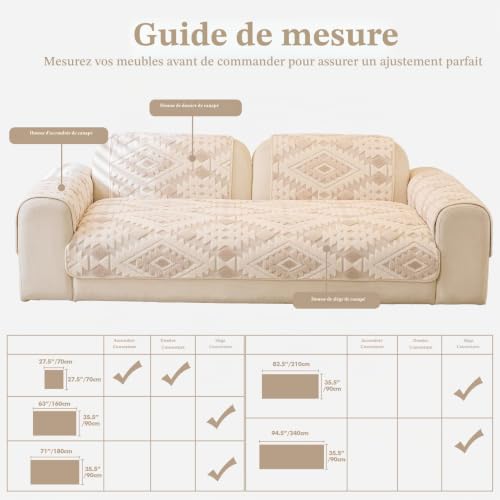 Housse de Canapé en Peluche Beige WEYOND 90x160 cm - 6