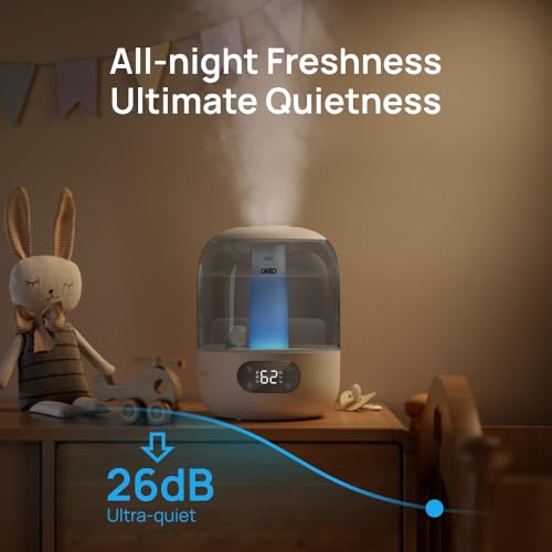 DREO Humidifiers for Bedroom, Cool Mist Ultrasonic Humidifiers with Oil Diffuser, 30Hr Runtime, Top Fill 3L Tank, Humidity Sensor, Night Light for Baby, Nursery, 361° Nozzle for Plants and Home, Grey by DREO - Image 2