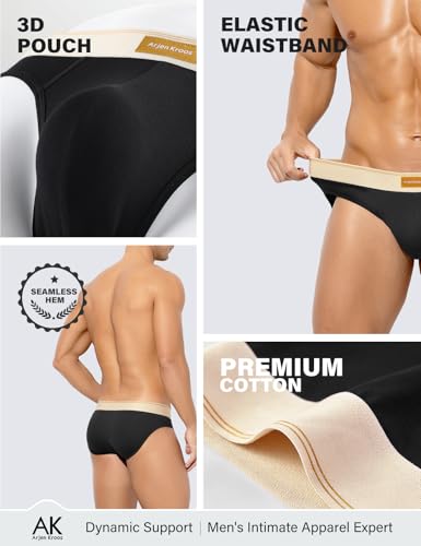Arjen Kroos Men's Cotton Briefs Low Rise Breathable Pouch Underwear Underpants 3 Pack3