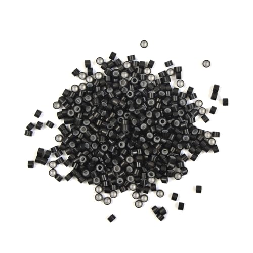 1000 Stück Silikon gefütterte Micro Ringe Links Perlen 4.5 mm Haarperlen für Haarverlängerungen (Schwarz)
