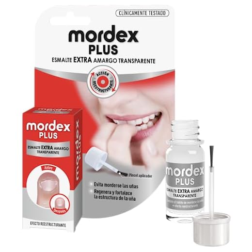 Mordex Plus - Esmalte extra amargo transparente - Muy amargo, Invisible, Reestructura y Fortalece la Uña - Frasco de 9 ml con pincel incorporado