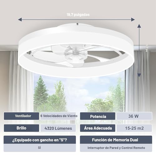 Foto de VOLISUN Ventiladores de techo de perfil bajo con luces y control remoto, ventilador de techo de 19.7 pulgadas, montaje empotrado, 3000 K-6500 K, luz LED inteligente sin aspas, ventiladores de techo (imagen 7)