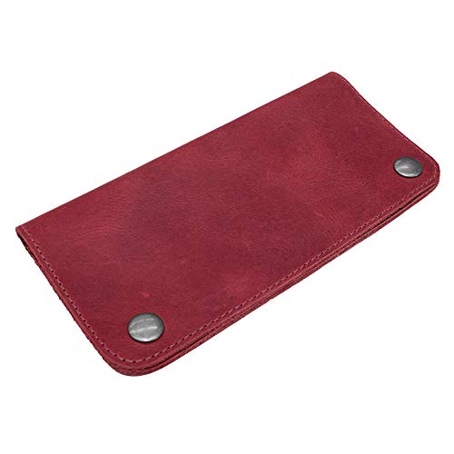 Hide & Drink, Double Snap Folio Wallet, Rectangular Flat Bill Holder with Card Slot, Night Bag, Travel Accessory, Full Grain Leather, Handmade, Sangria
