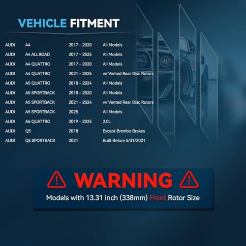 Image of Detroit Axle - 4pc Front Brake Kit for Audi A4 A5 A6 Quattro, A4 Allroad | A5 Sportback, Q5, Disc Brake Rotors Ceramic Brake Pads with Hardware Replacement 13.31 inch inch Rotor