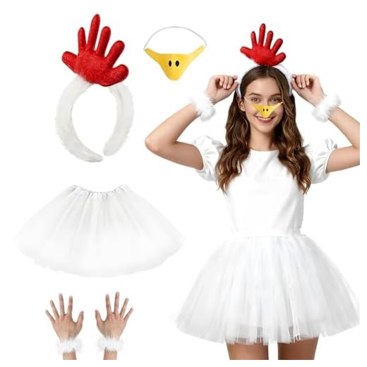 Boyigog Conjunto de disfraz de gallo para adultos, disfraz de pollo con diadema y pico con vestido de gallo TuTu, disfraz de cosplay para fiesta de Halloween