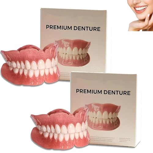 Zahnprothesen, Premium-Zahnprothesen, weiches und sicheres formbares Kunstgebiss-Set, Snap-On-Veneers-Zähne, Silikon-Unterfütterungsset für Männer und Frauen (2pcs)