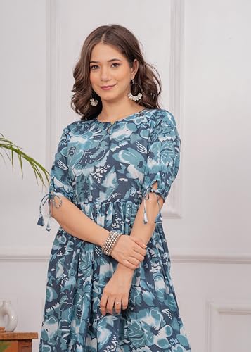Image of Kuruti B Sheets Women's Cotton Floral Printed Regular Fit Anarkali Kurta for Women