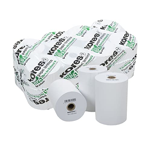 Kores - 8 Rollos de Papel Térmico, 80x60x12mm, 41,5 Metros Longitud, Libres de Bisfenol A (BPA), Perfecto para Máquinas Registradoras, TPV, Cajeros, Calculadoras, Datafonos