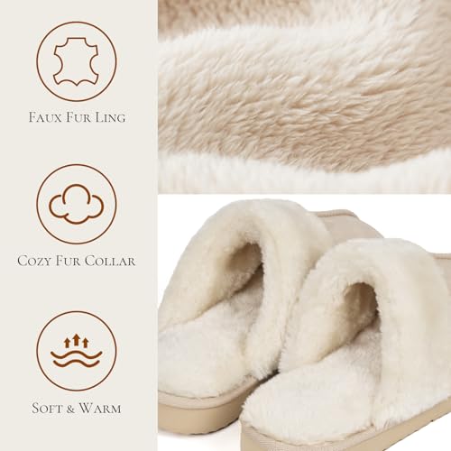 Image of OOW Fuzzy Slippers for Women Cozy Faux Fur House Shoes Memory Foam Slippers | Winter, Warm Slippers, Indoor and Outdoor