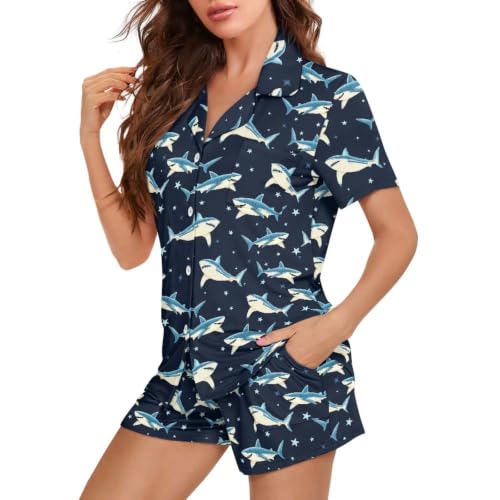 Image of Women's Short Sleeve Sleepwear Pajamas Nightwear with Pockets | Premium Polyester Fabric Ultra Soft Lightweight Breathable Touch, Wrinkle Resistant, All Day Cozy Wear for Daily Sleep