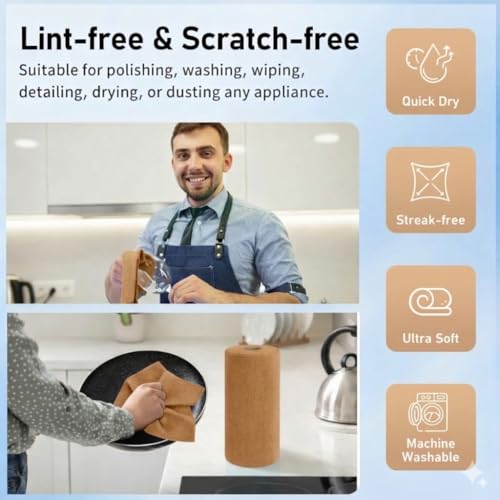 Image of Showstopper Microfiber Cleaning Cloth Roll, Reusable Tear Away Microfiber Towels,Washable, Ultra Absorbent, Rags Cleaning, Dishcloths, Cleaning Cloth for Car, Home or Kitchen. (Brown, 25cm X 25cm)