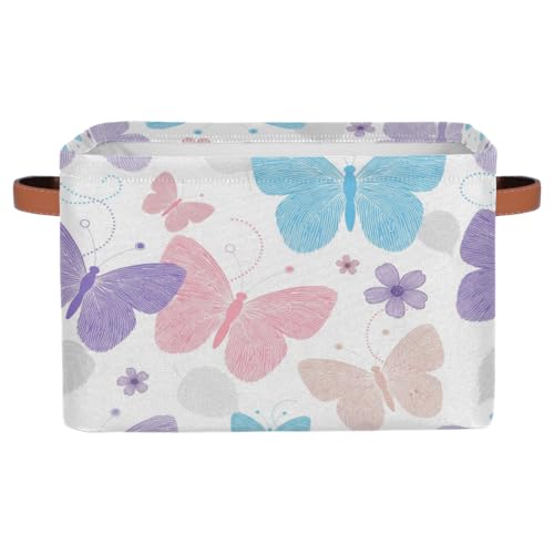 Drekrid Große Aufbewahrungskörbe bunte Fingerabdruck-Schmetterlinge, zusammenklappbar, rechteckig, Regal, Schrank, Organizer, Körbe für schmutzige Kleidung, Kinderspielzeug, Badezimmer, Kinderzimmer