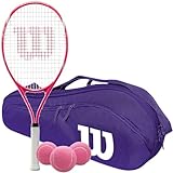 Wilson Tempest Pro Lite Tennis Racquet Bundled with an Advantage 2.5 Racquet Holder Bag (Purple) and 3 Pink Balls