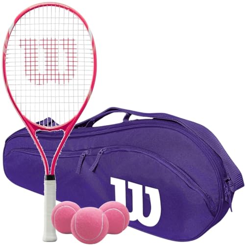 Wilson Tempest Pro Lite Tennis Racquet Bundled with an Advantage 2.5 Racquet Holder Bag (Purple) and 3 Pink Balls