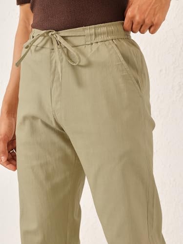 Image of Majestic Man Men's Premium Linen Blend Pants | Lightweight Fabric | Elastic Waist with Drawstring | Regular Fit | Side, Back Pockets | Perfect for Casual, Holidays & Travel