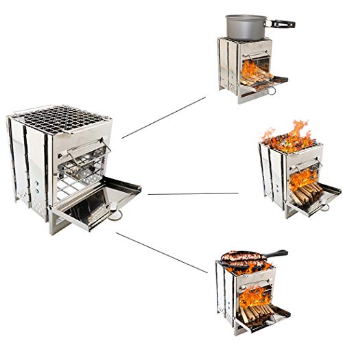 Dzrzvd Camping Wood Stove With Grill,Collapsible Backpacking Burner,Small Stainless Steel Firebox With Handles,Portable Solo Stove,Ultralight Rocket Stove For Outdoor Cooking Hiking Hunting Fishing #TOP3