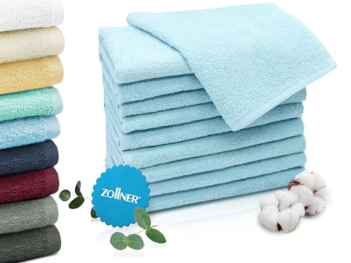 ZOLLNER 10er Set Gästehandtücher in 30x50 cm - saugstarke und weiche Gästetücher in hellblau - mit praktischem Aufhänger - waschbar bis 60°C - Baumwolle - Hotelqualität