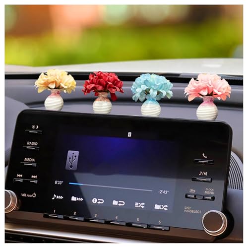4 PCS Hydrangea Vase Car Dashboard Ornament, Charm Flower Pots Vehicles Rear View Mirror Decorations, Automotive Interior Decorations for Women Men