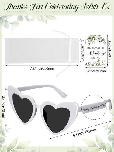 25 Set White Heart Shaped Sunglasses Bulk Wedding Bridal Shower Sunglasses Party Favors for Guests Bride(Eucalyptus)2